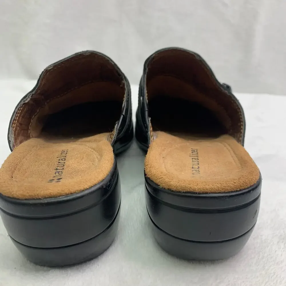 Naturalizer Lial 2 Black Leather Mule Slip On Clogs Womens Sz 8 Comfort Sandal